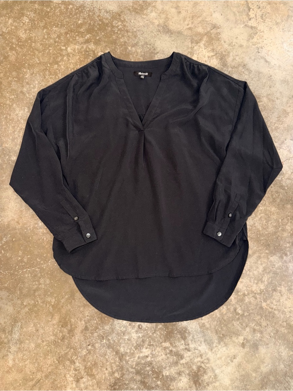 Madewell Black Oversized Boxy Tunic Top Modal Long Sleeve XS Game Day Tailgate